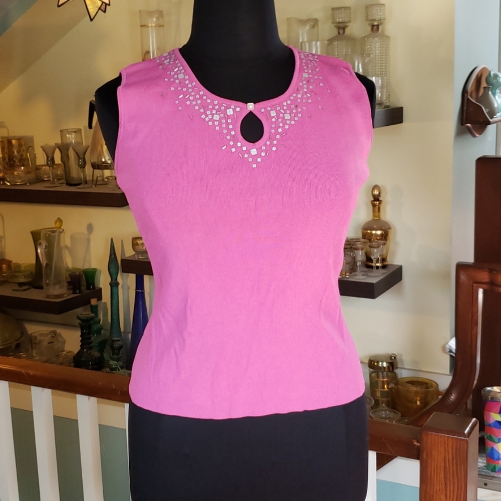 Heart of Palm Pink Womens Keyhole Neck Knit Shell Top